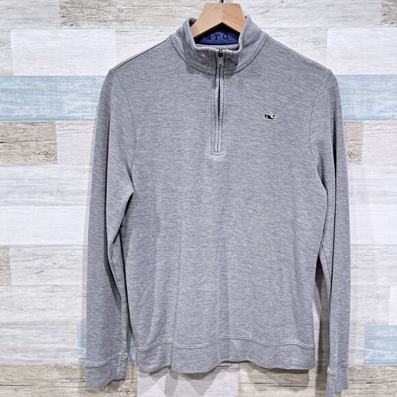 Vineyard Vines Saltwater 1/4 Zip Pullover Gray Pique Pima Cotton Boys XL 18 - Picture 1 of 5